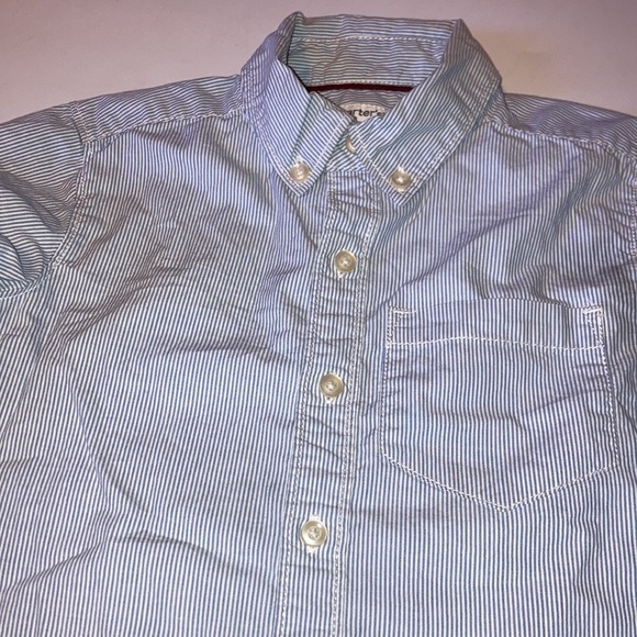 Size 4 blue and white striped long sleeves dress up button up shirt, Carter’s - Picture 3 of 5